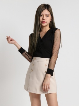 High Waist Front Decorative Skirt With Split Skirt 20441