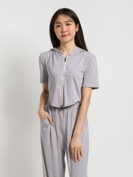 Short Sleeve Zip Top With Jogger Long Pants Set 22831