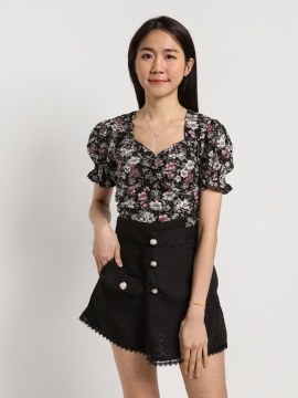Floral Sweetheart Neckline Top 19671