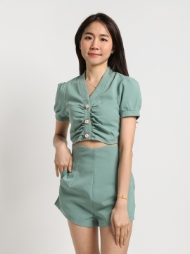 Two Piece Front Button Pleated Split Set 19713