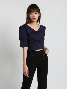 V Neck Cuff Sleeve Top 20403