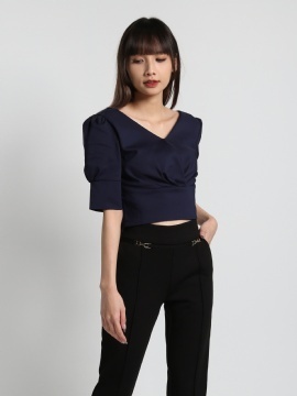 V Neck Cuff Sleeve Top 20403
