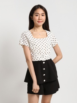 Two Tone Square Neck Polka Dot Jumpsuit 19630