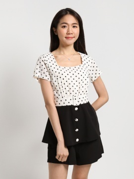 Two Tone Square Neck Polka Dot Jumpsuit 19630