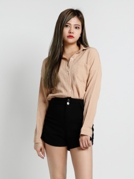Stripe Collar Front Button With Long Sleeve Blouse 20526