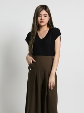 High Waist Side Pocket Wide Leg Long Pants 20169