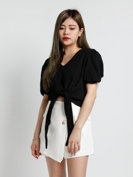 Puff Sleeve V Neck With Tie Up Top 20042