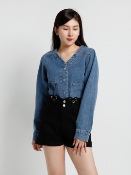 High Waist Denim Two Side Tie Up Short Pants 20035