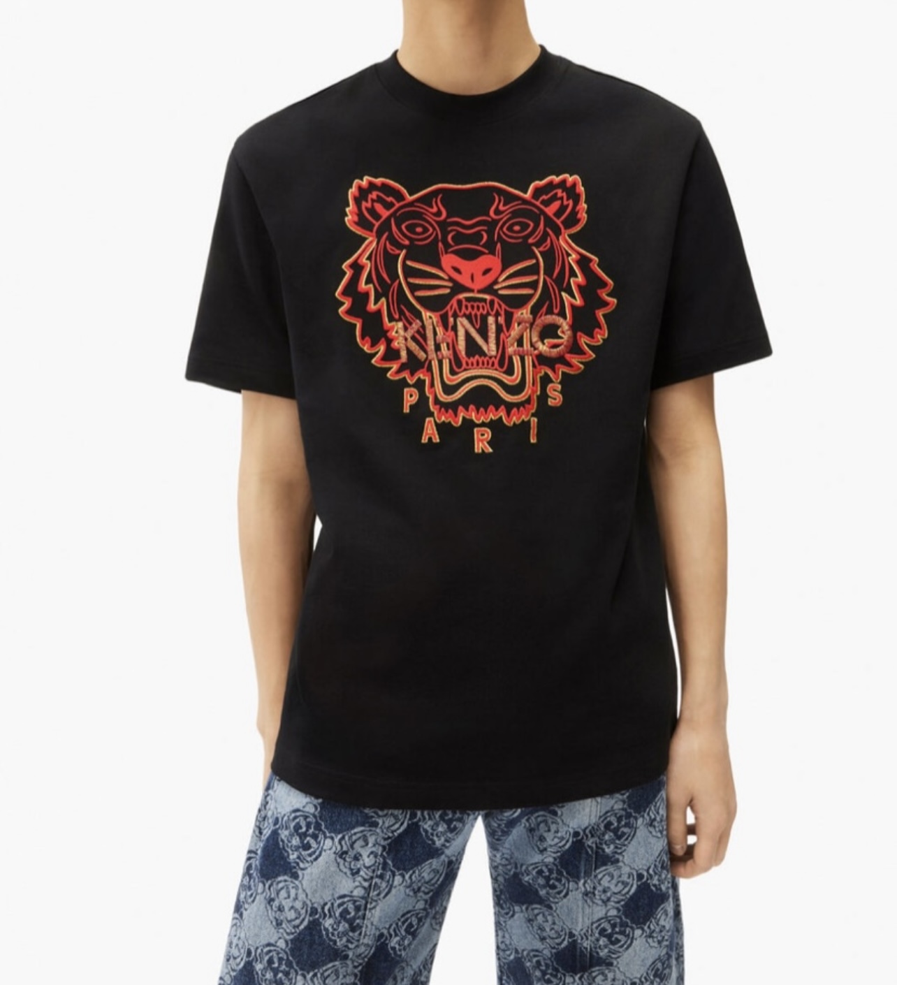 Kenzo Red Gold Embroidered Tiger Tee Black
