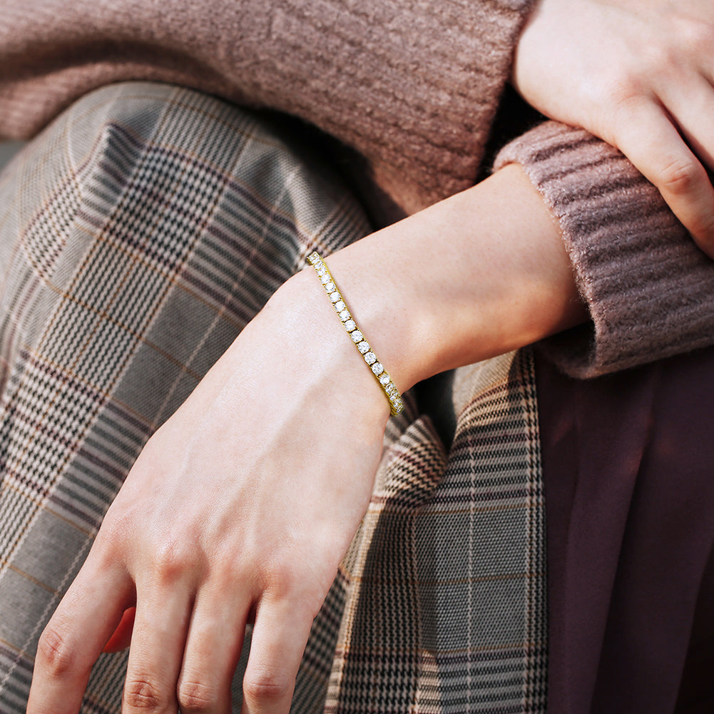 4mm 14Kゴールド シルバー925 CZダイヤ テニスブレスレット - jpkrkc&co