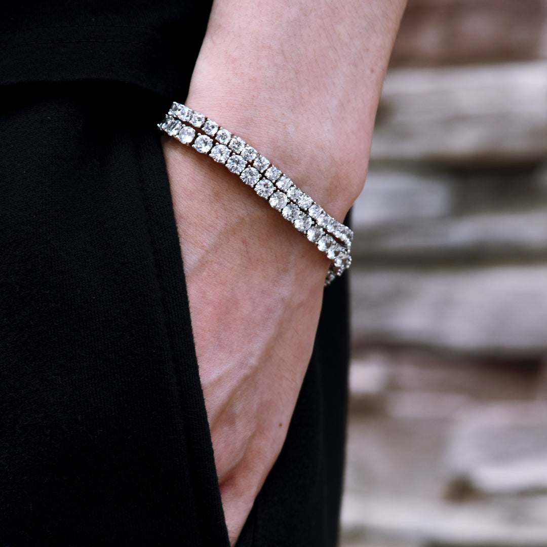 ホワイトゴールドテニスブレスレットセット（3mm + 4mm） - jpkrkc&co