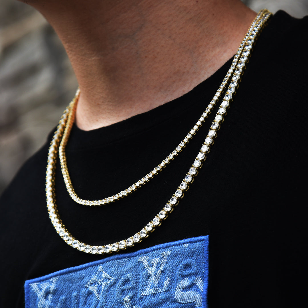 3 & 5mm ダイヤ テニス ネックレス セットメンズ 14k ゴールド ヒップ 