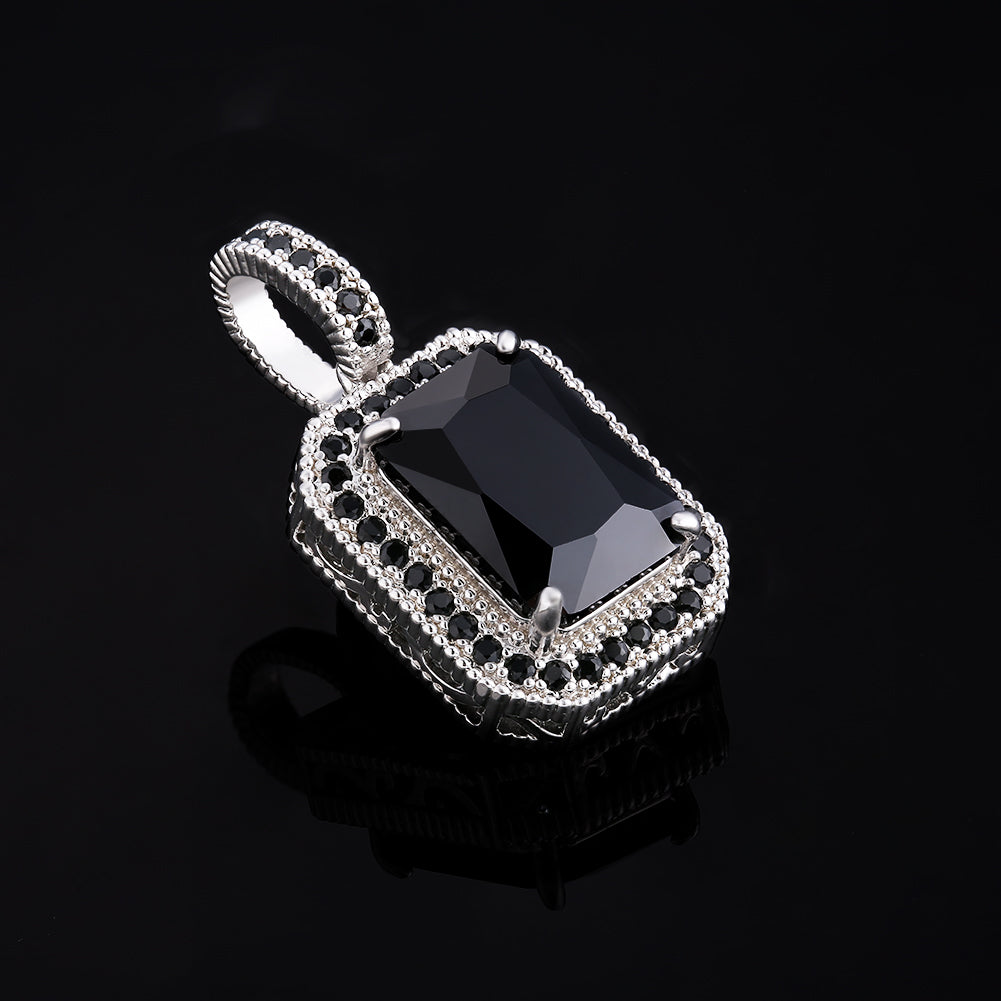 cz ダイヤ ネックレス メンズ 黒い宝石 ペンダント ホワイトゴールド KRKC