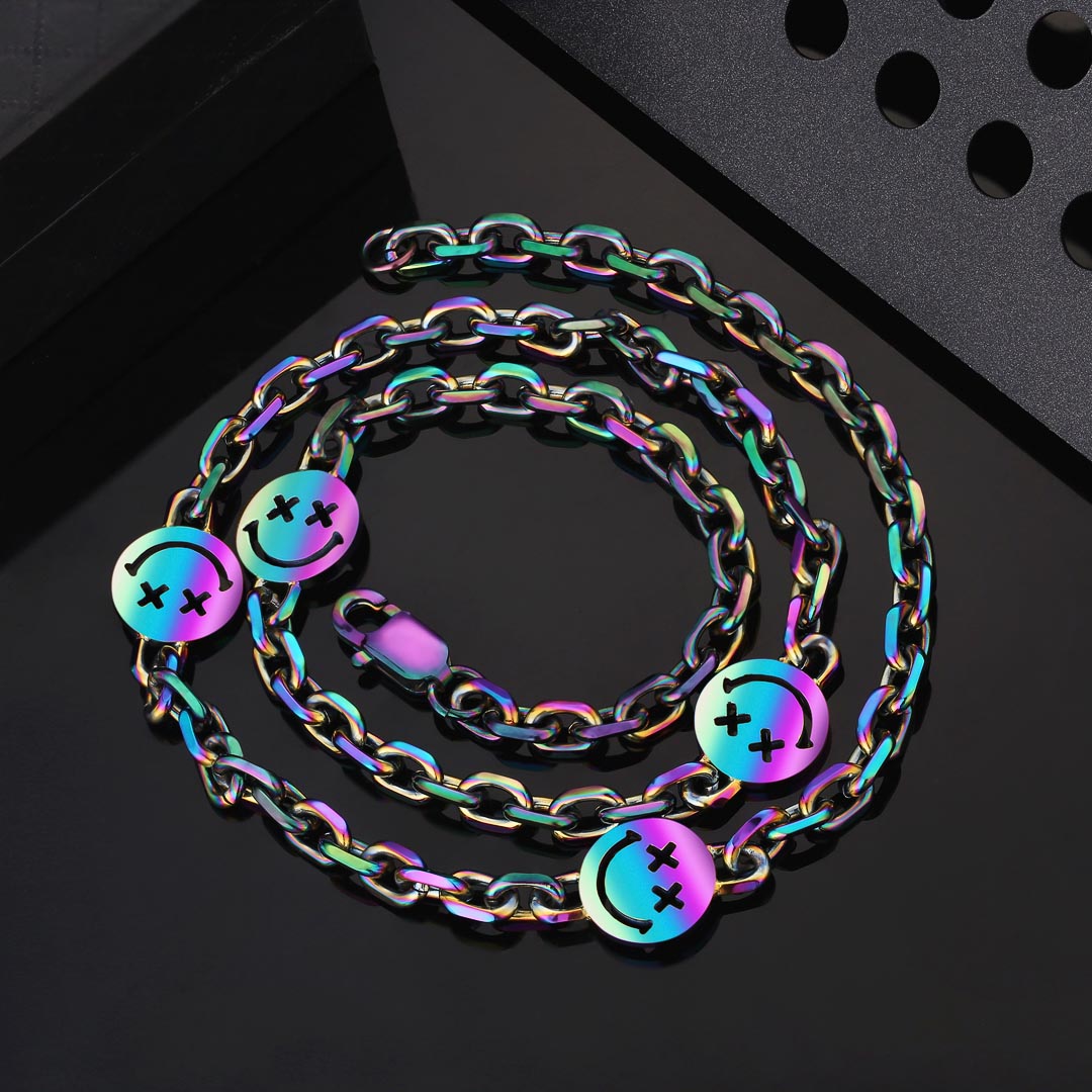 スマイル ケーブル ネックレス メンズ 6mm 55cm-60cm KRKC（三色選択可）