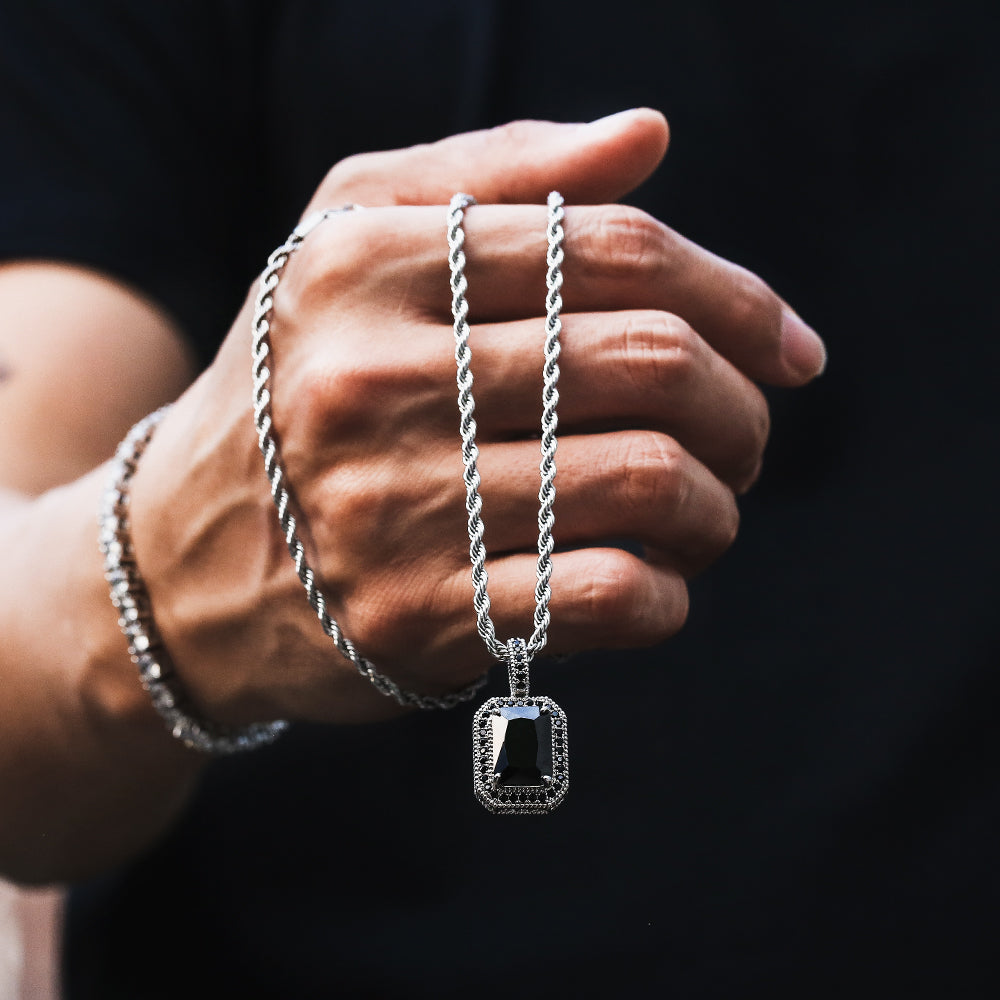 cz ダイヤ ネックレス メンズ 黒い宝石 ペンダント ホワイトゴールド KRKC