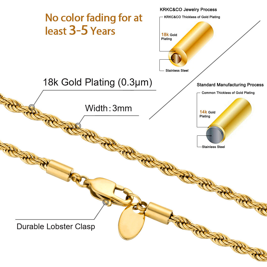 【超おトク！】3mm/4mm/6mm ロープチェーン ネックレス KRKC