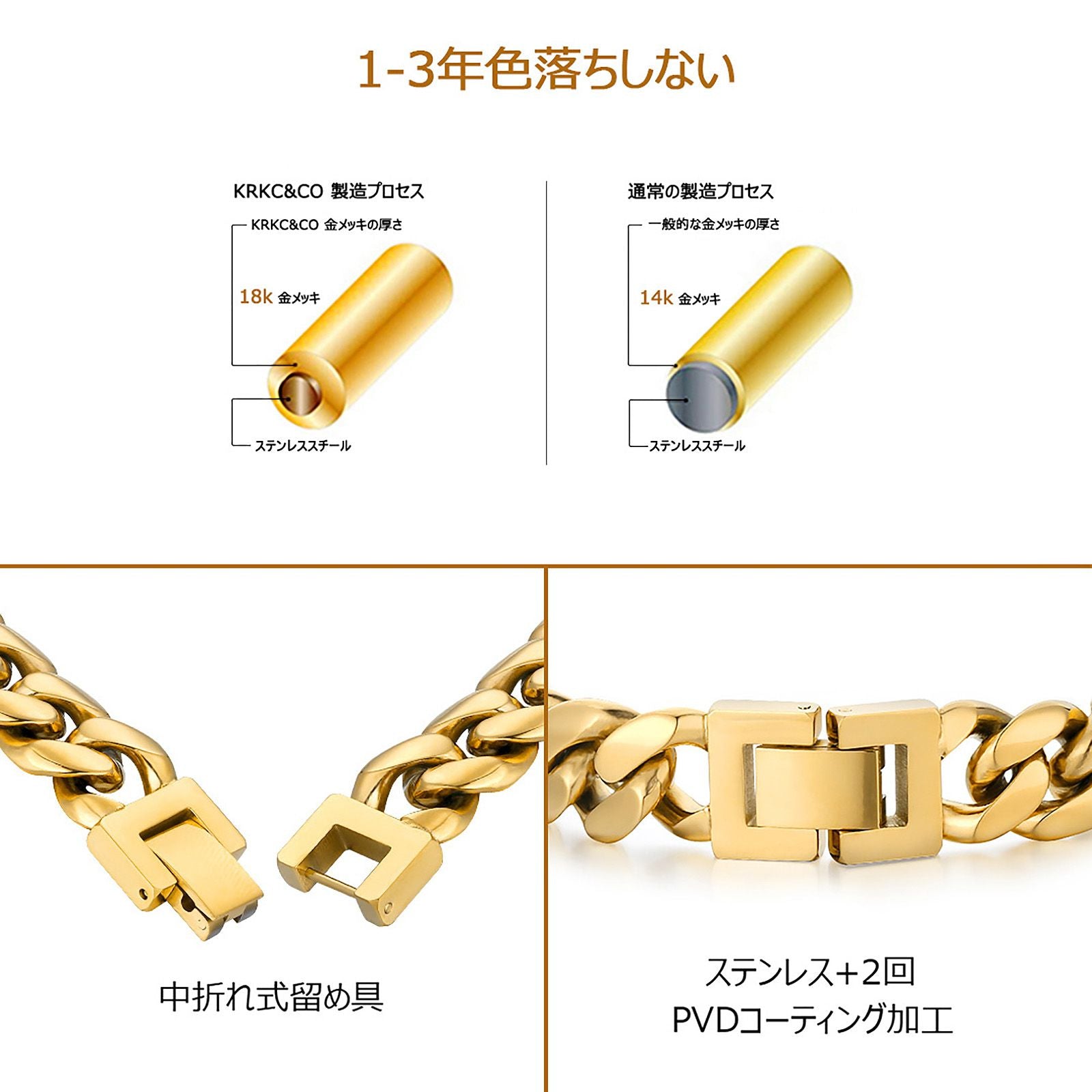 2面 18K キューバン メンズ ネックレス 12mm 45cm-65cm KRKC