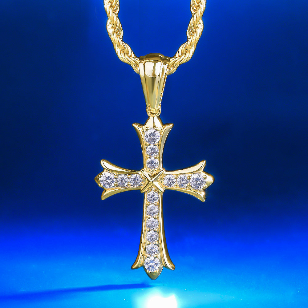 14K ダイヤモンド クロム ハーツ クロス ペンダント メンズ ネックレス 