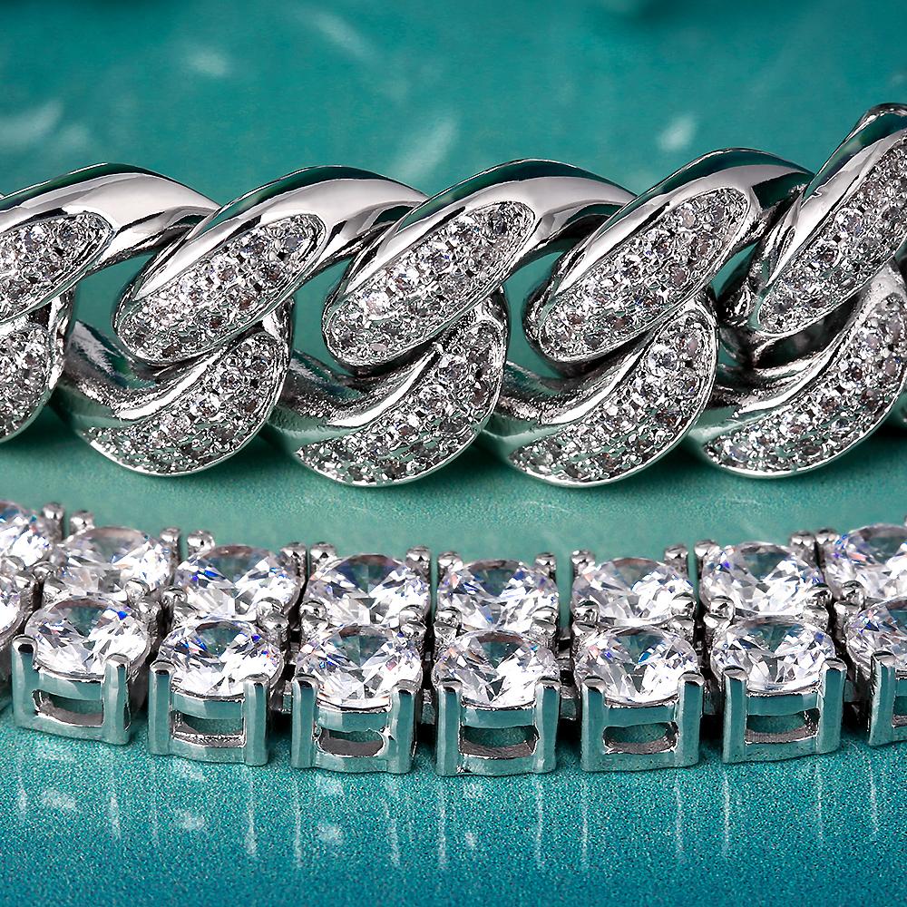 12ｍｍホワイトゴールドキューバン&テニスチェーンセット - jpkrkc&co