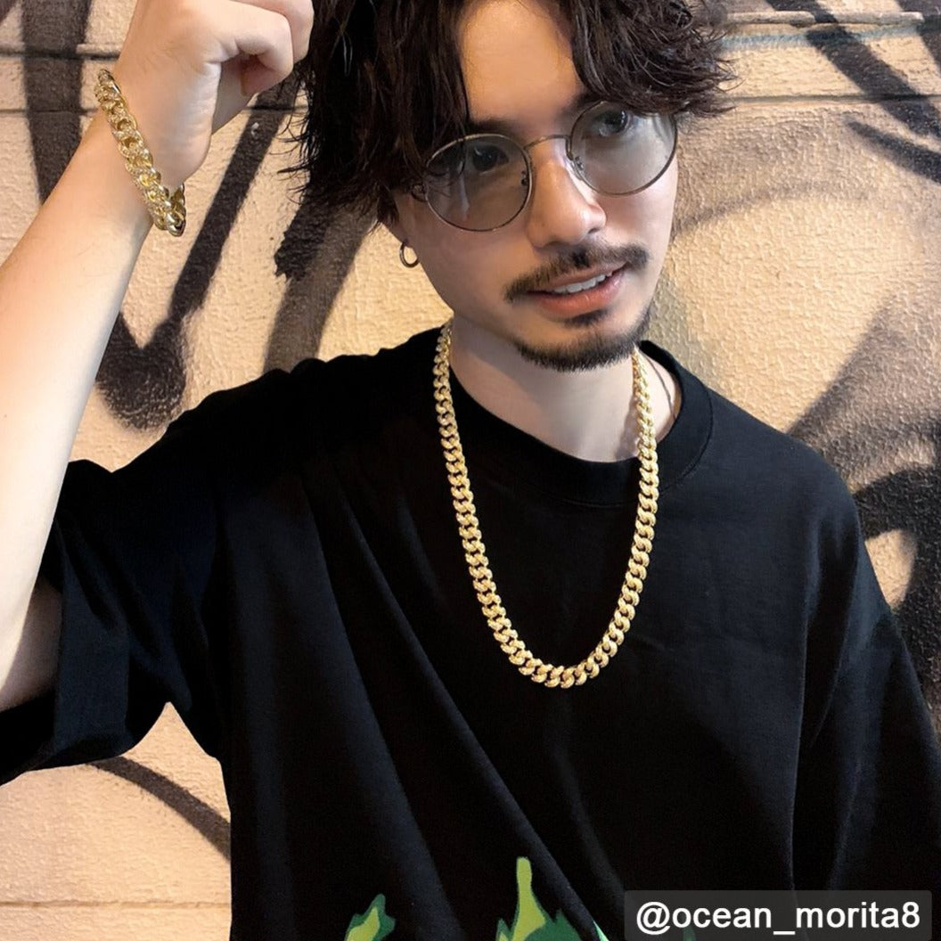 【セット】12MM14Kゴールドキューバンネックレス&ブレスレット - jpkrkc&co