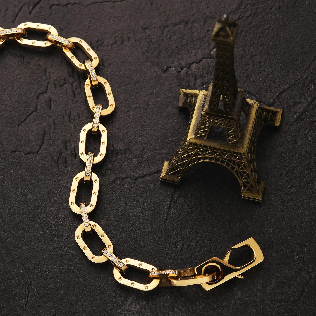 KRKC 10mm ジルコニア 小判 ケーブルチェーン ネックレス メンズ（3色選択可）