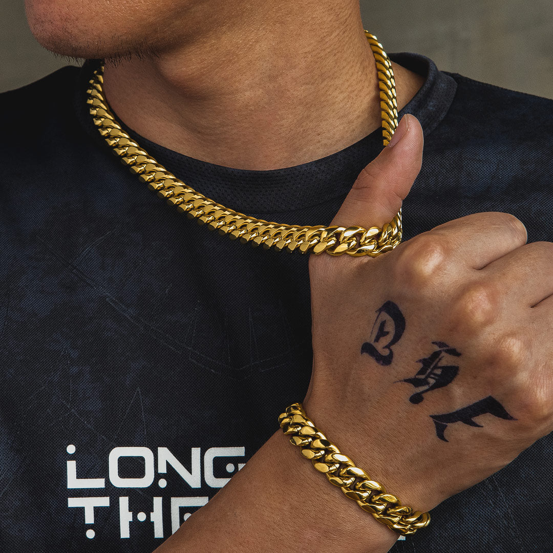  【セット】 12mm 喜平 キューバンネックレス&ブレスレット 18k金 ゴールド メンズ KRKC