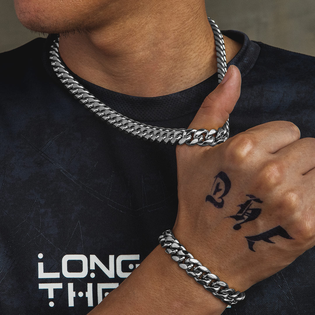 【セット】 12mm 喜平キューバンネックレス&ブレスレット メンズ KRKC