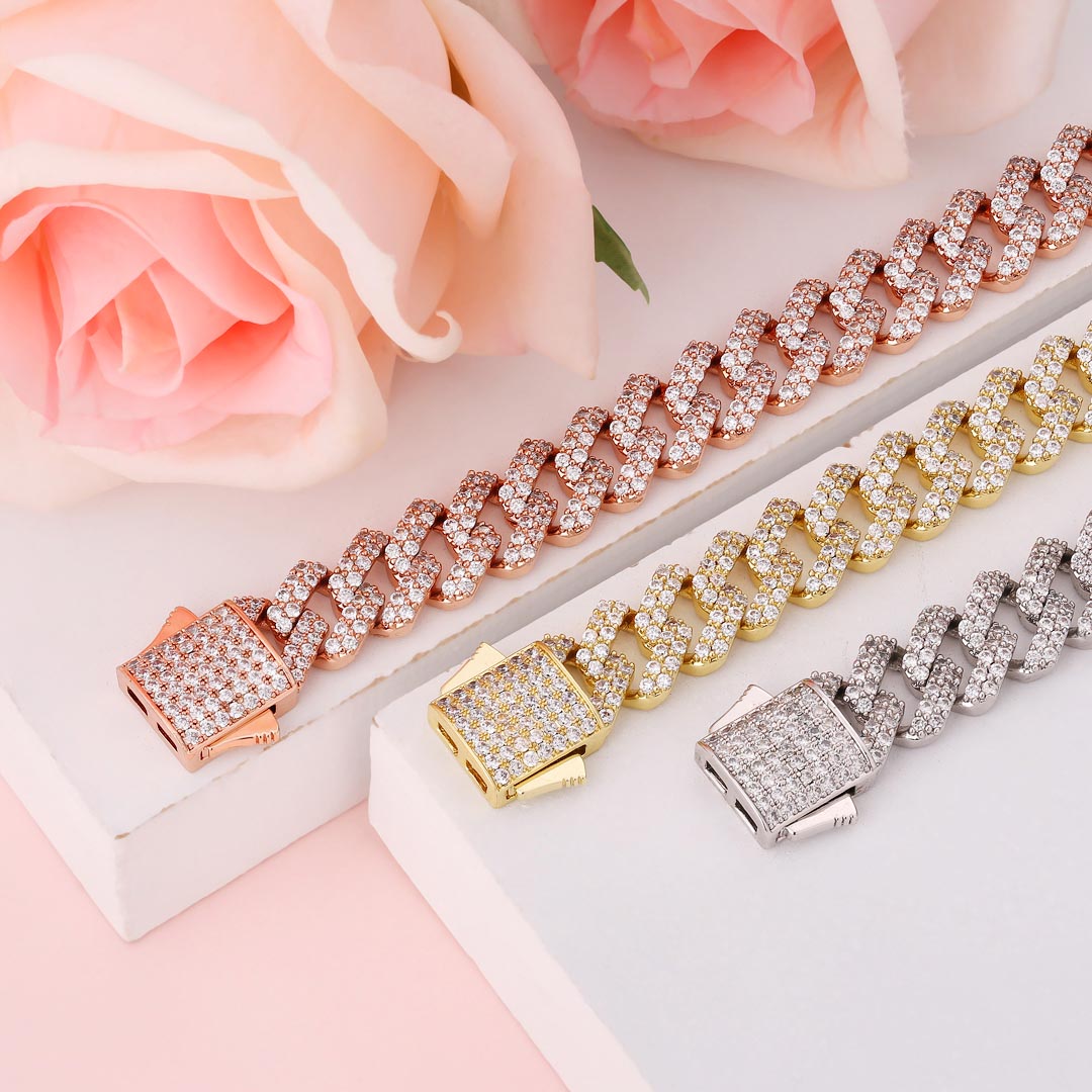 KRKC 12mm 方形 喜平キューバンネックレス CZダイヤ ローズゴールド レディース