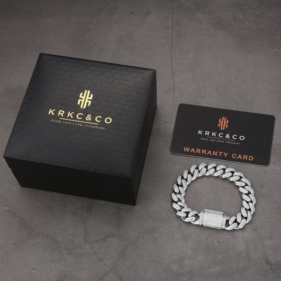 12mm czダイヤ留め具 喜平 キューバン ブレスレット ホワイトゴールド メンズ