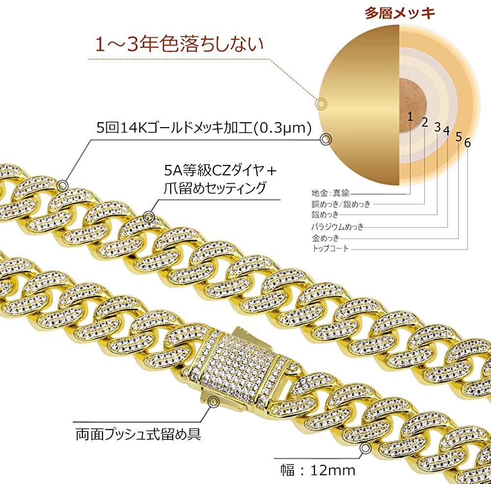 KRKC 【セット】12mm キューバンネックレス＆ブレスレット 14金 14K 