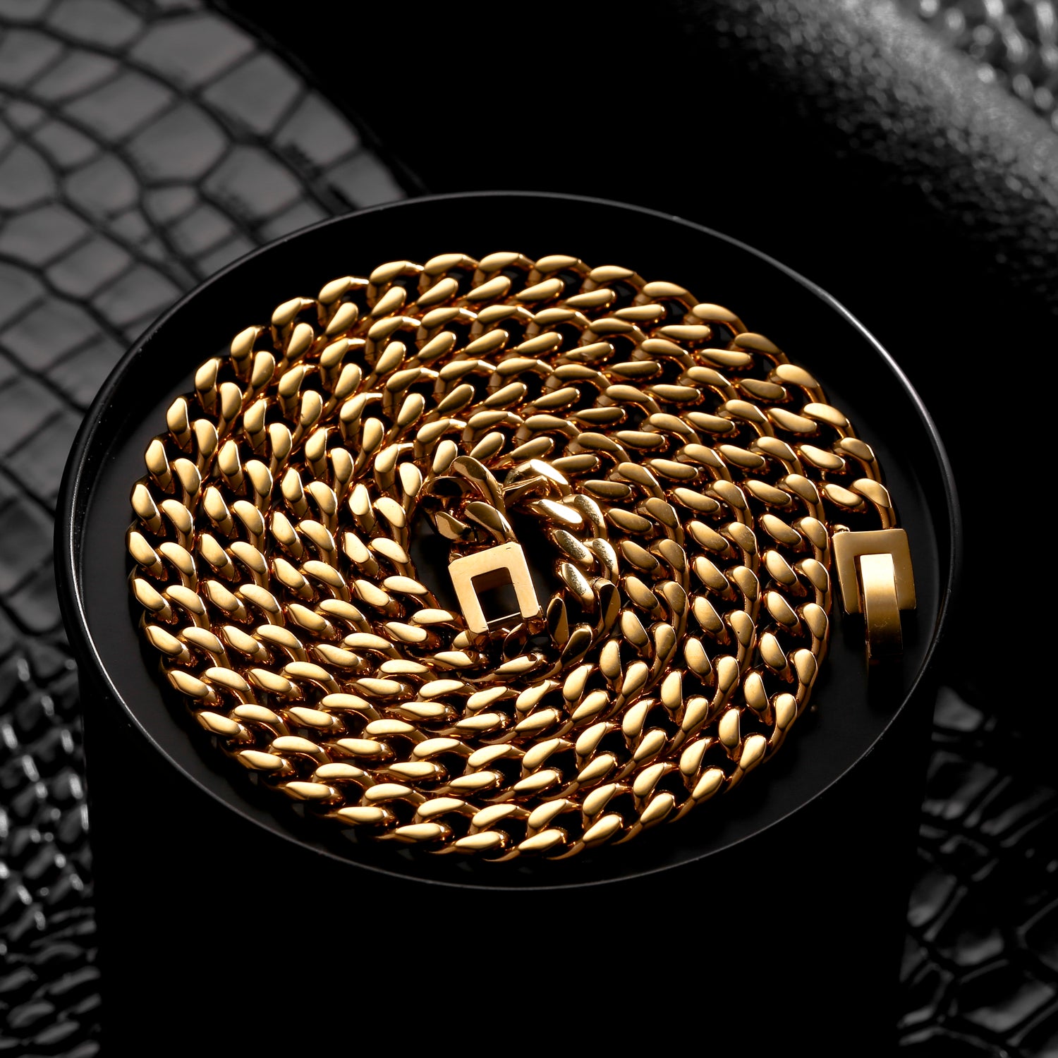 「セット」12mmゴールド光沢仕上げキューバンネックレス&ブレスレット - jpkrkc&co