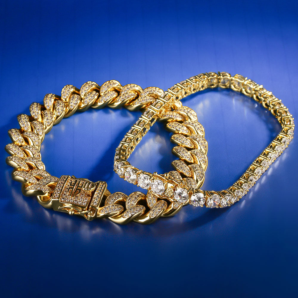 12mm喜平キューバン&5mmテニスブレスレットセット - jpkrkc&co