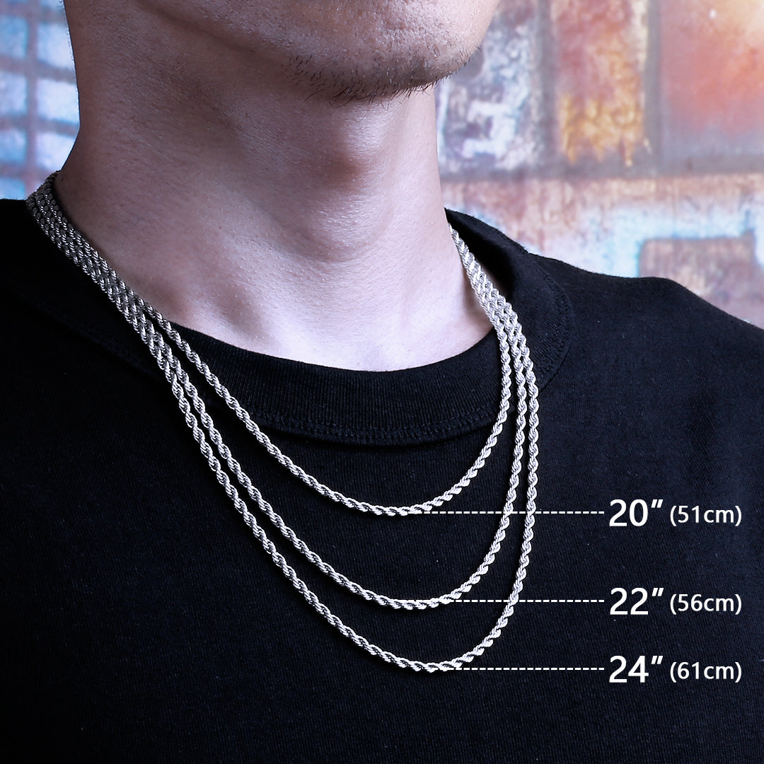 ホワイトゴールドロープネックレスセット3mm 新作セット ヒップホップ 