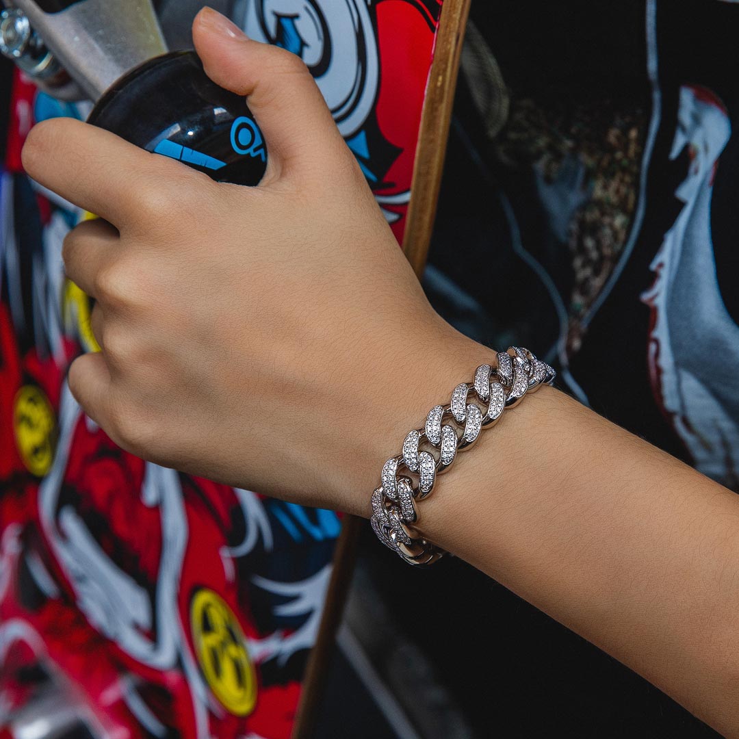 KRKC 12mm CZダイヤ 喜平キューバンブレスレット ホワイトゴールド/14Kゴールド レディース