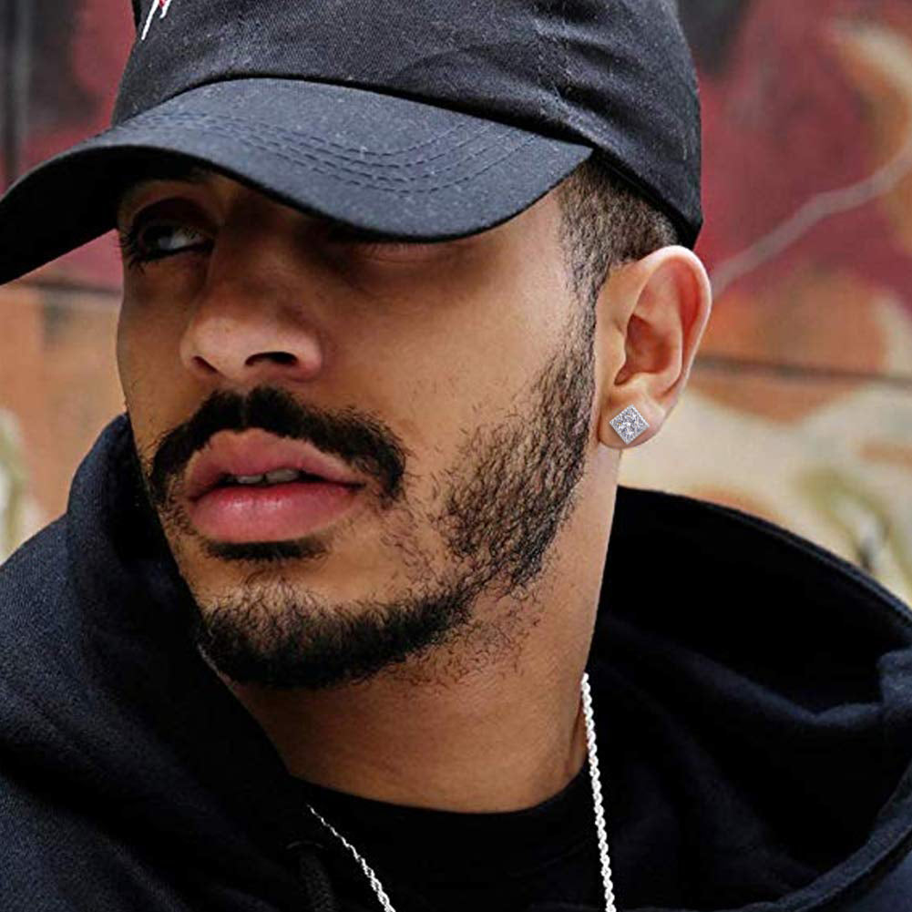 シルバー925スクエアピアスロープテクスチャプリンセスカットCZ - jpkrkc&co