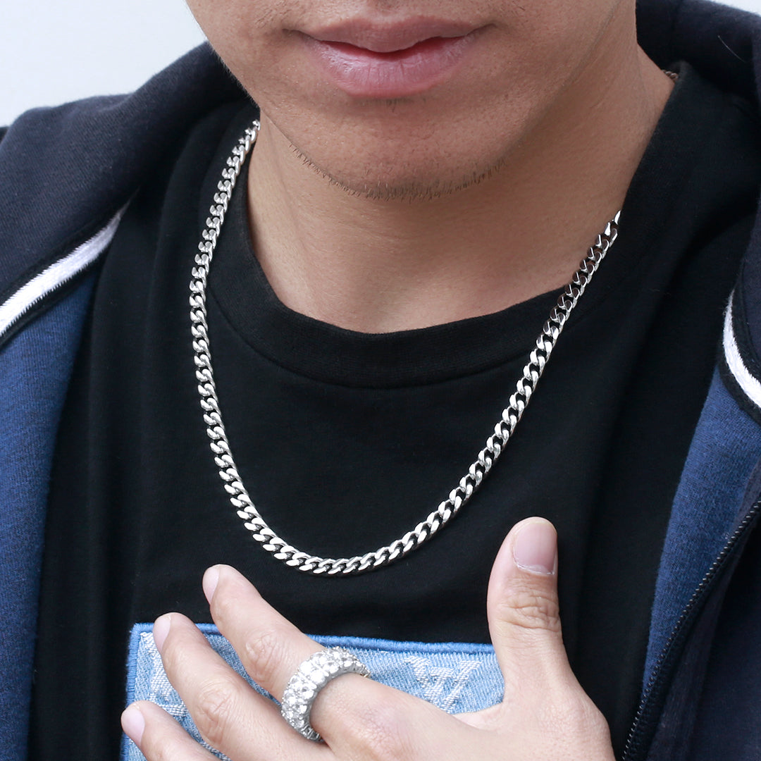 6mm ホワイトゴールド 光沢仕上げ キューバン ネックレス - jpkrkc&co