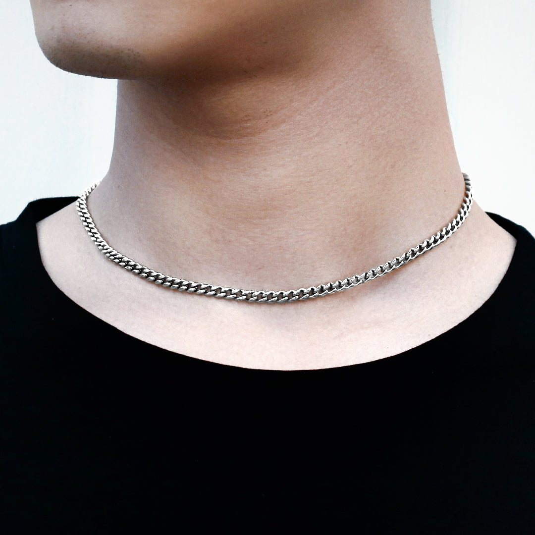 4mm ホワイトゴールド 光沢仕上げ キューバン ネックレス - jpkrkc&co