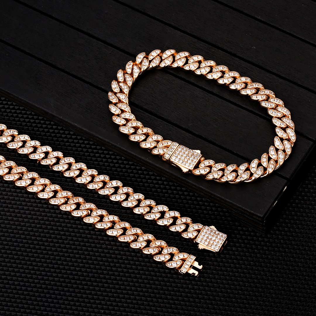 KRKC 【セット】 8mm 喜平 キューバンネックレス&ブレスレット ホワイトゴールド レディース