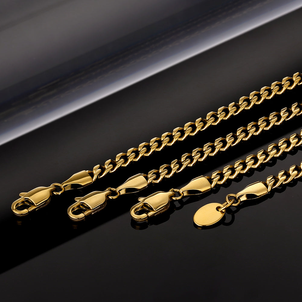 4mm 18Kゴールド 光沢仕上げ キューバン ネックレス - jpkrkc&co