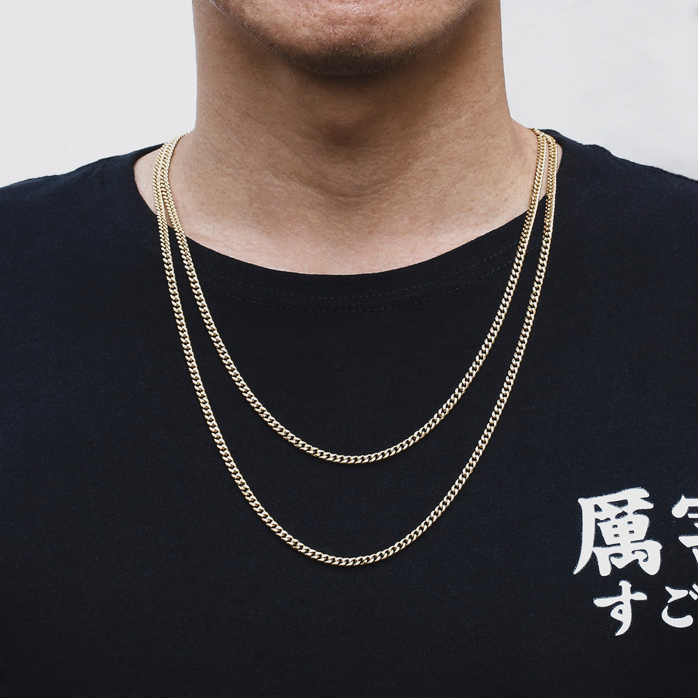 幅3mm 18Kゴールド 光沢仕上げ キューバンネックレス - jpkrkc&co