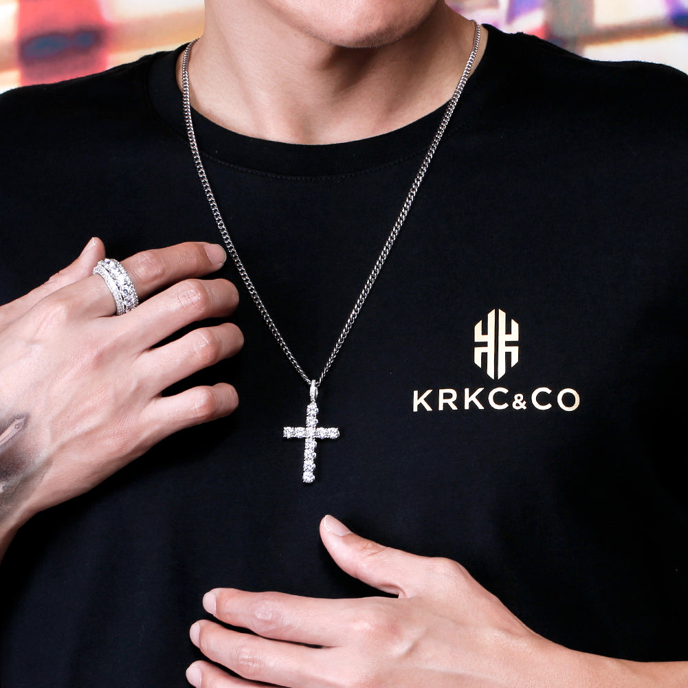 ジルコニア 十字架 ペンダント メンズ ネックレス ホワイトゴールド KRKC