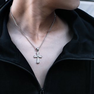 CZダイヤ クロス ネックレス メンズ　45cm