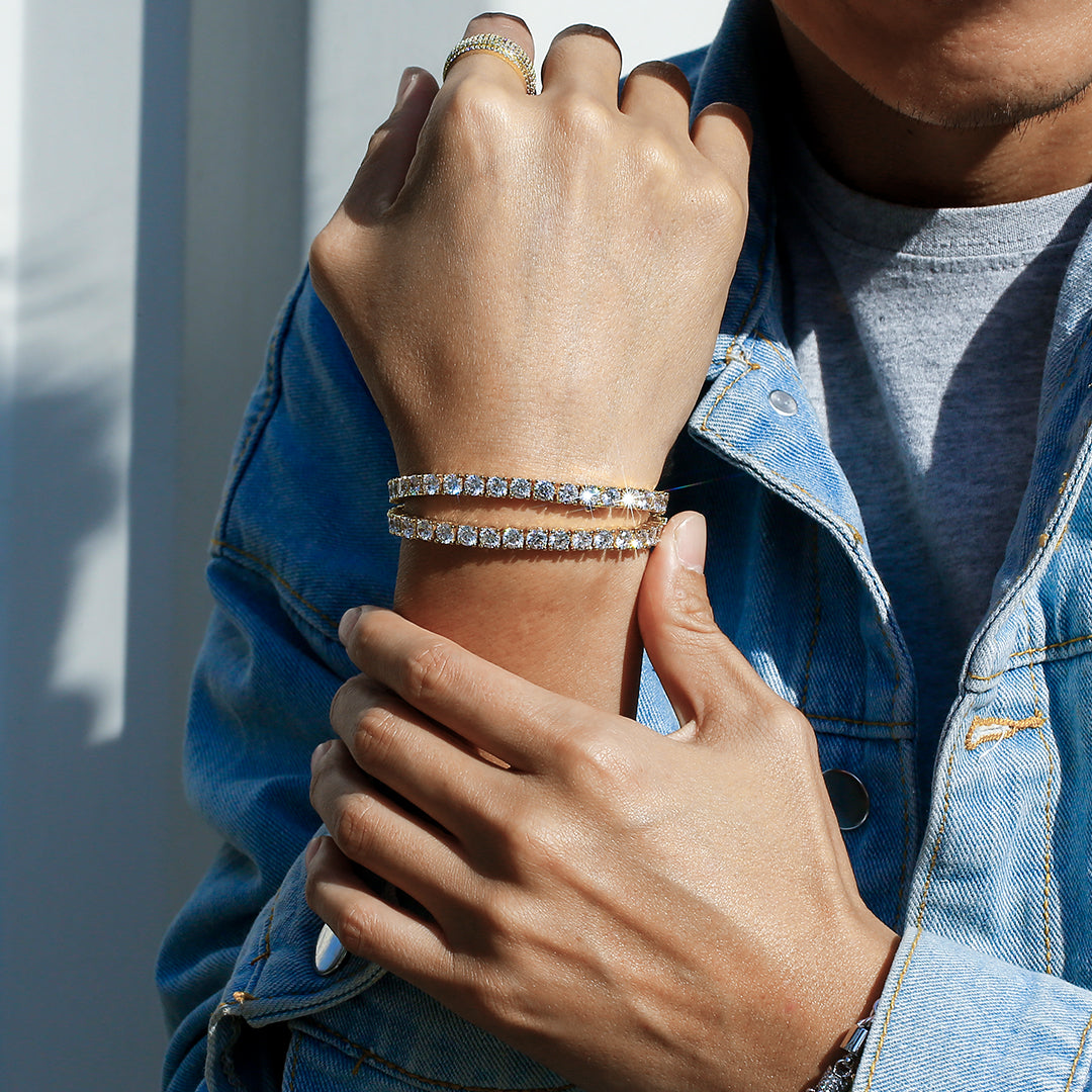 5mm テニス CZダイヤ ネックレス＆ブレスレット メンズ セット 14k 