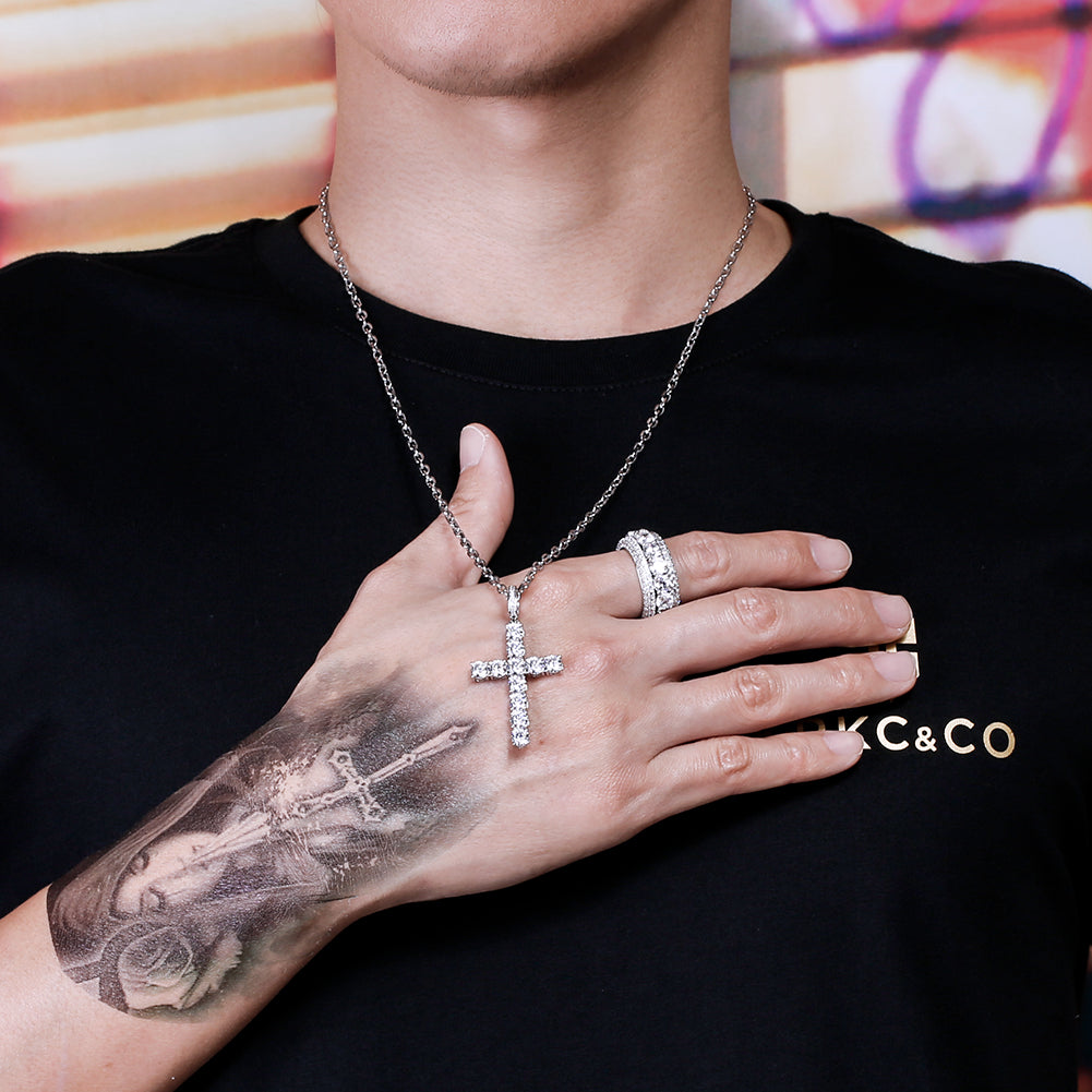 cz ダイヤ ネックレス メンズ クロス ペンダント ホワイトゴールド KRKC