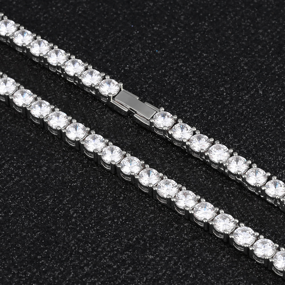 3mm テニス ネックレス メンズ CZダイヤ ホワイトゴールド ヒップ 