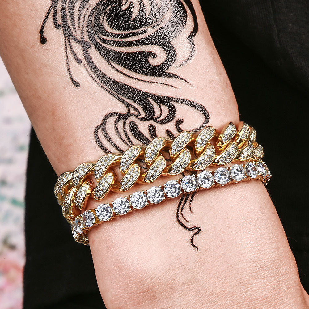 12mm喜平キューバン&5mmテニスブレスレットセット - jpkrkc&co