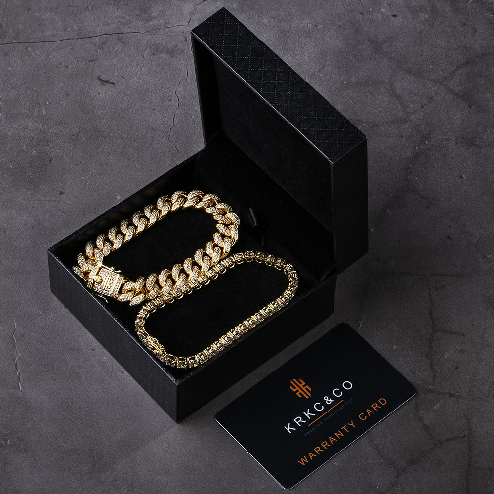 12mm喜平キューバン&5mmテニスブレスレットセット - jpkrkc&co