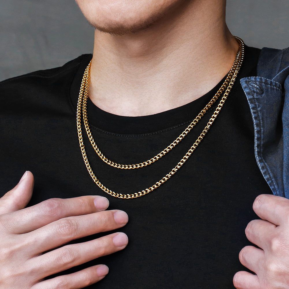 4mm 18Kゴールド 光沢仕上げ キューバン ネックレス - jpkrkc&co