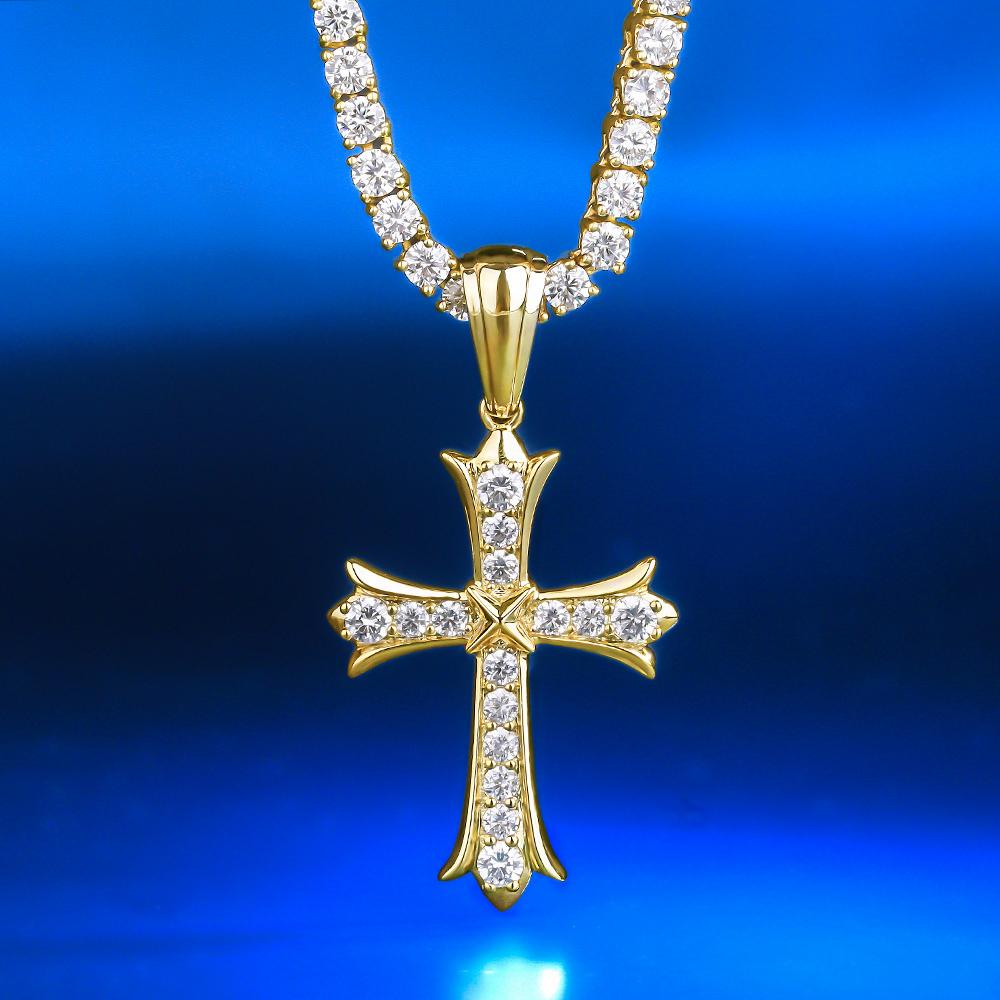 14K ダイヤモンド クロム ハーツ クロス ペンダント メンズ ネックレス 
