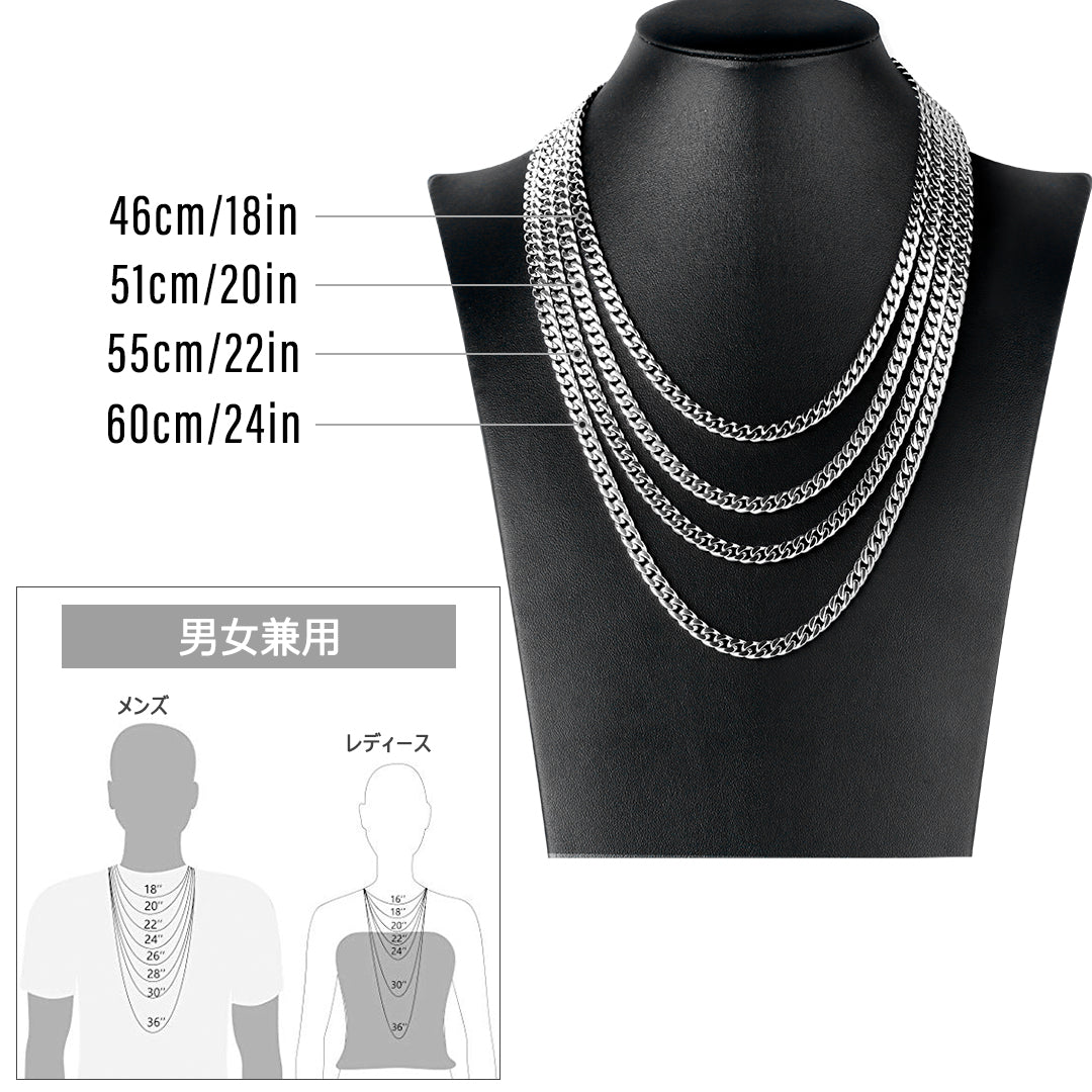 2面 ホワイトゴールド キューバン メンズ ネックレス 6mm 45cm